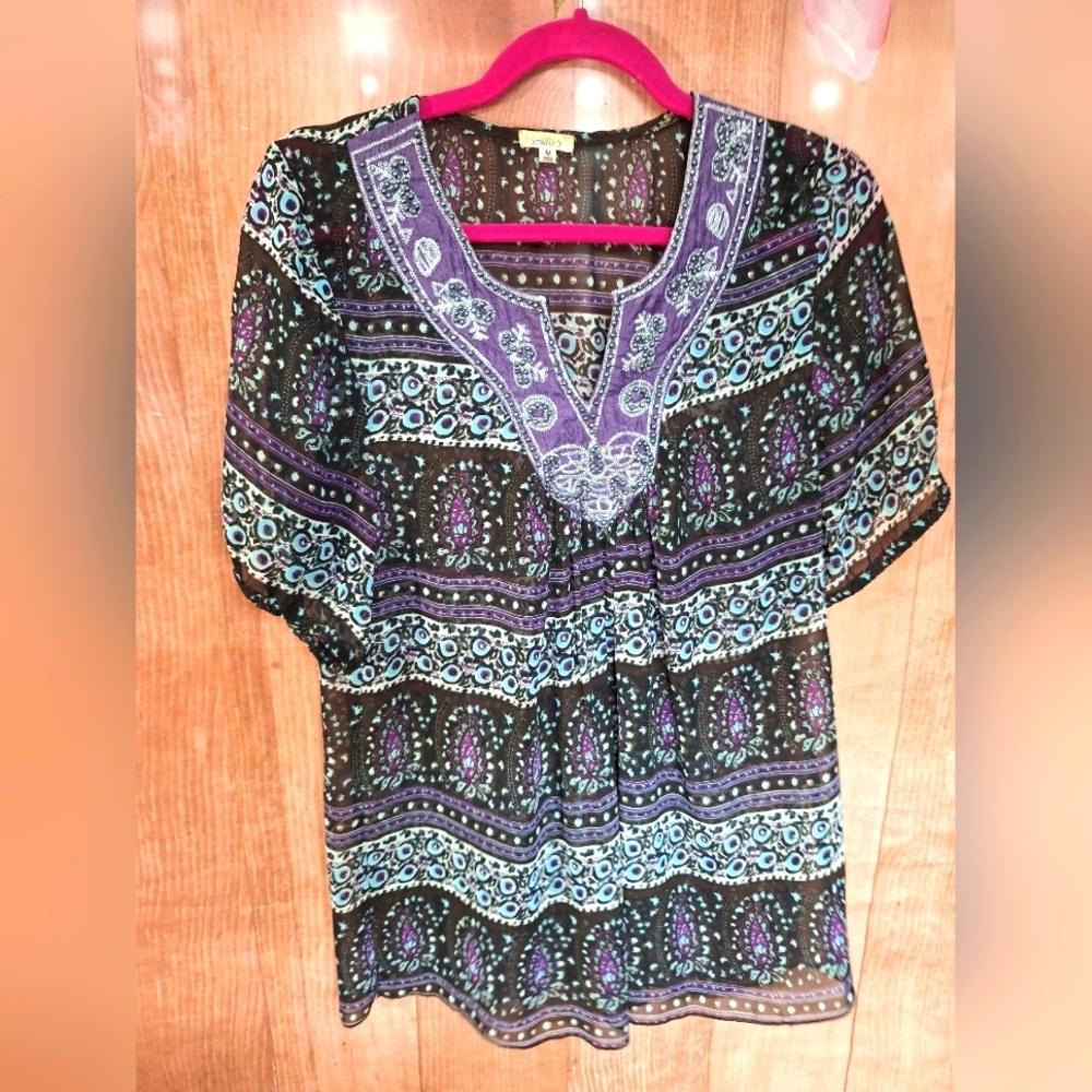 STUDIO Y SHEER TUNIC TOP SIZE MEDIUM